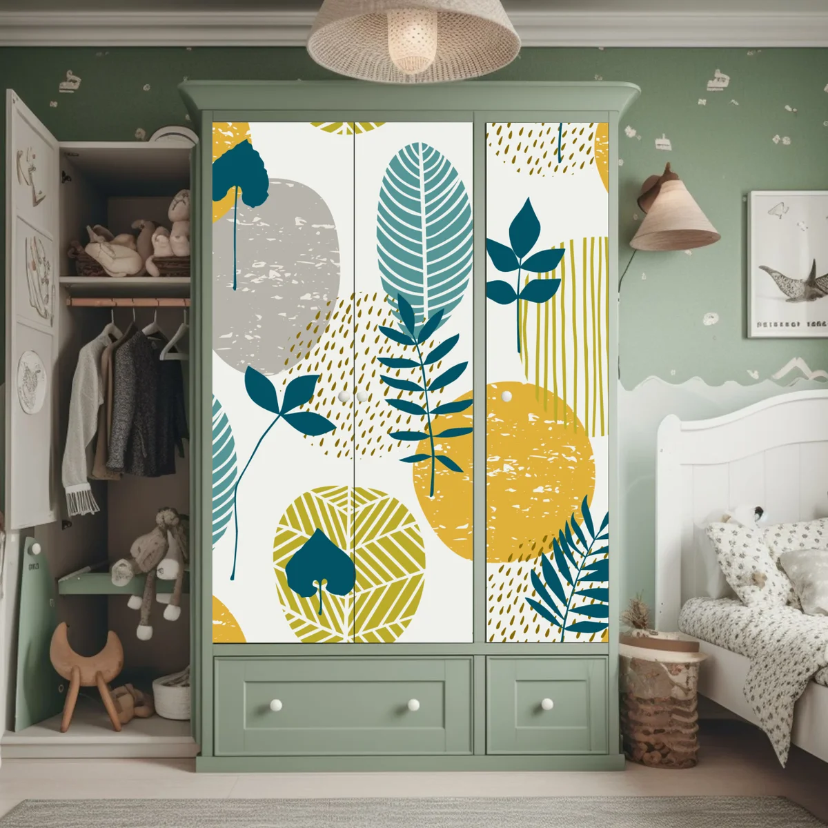 Schrankaufkleber türkis-senfgelbes botanisches muster Schrankaufkleber türkis-senfgelbes botanisches muster