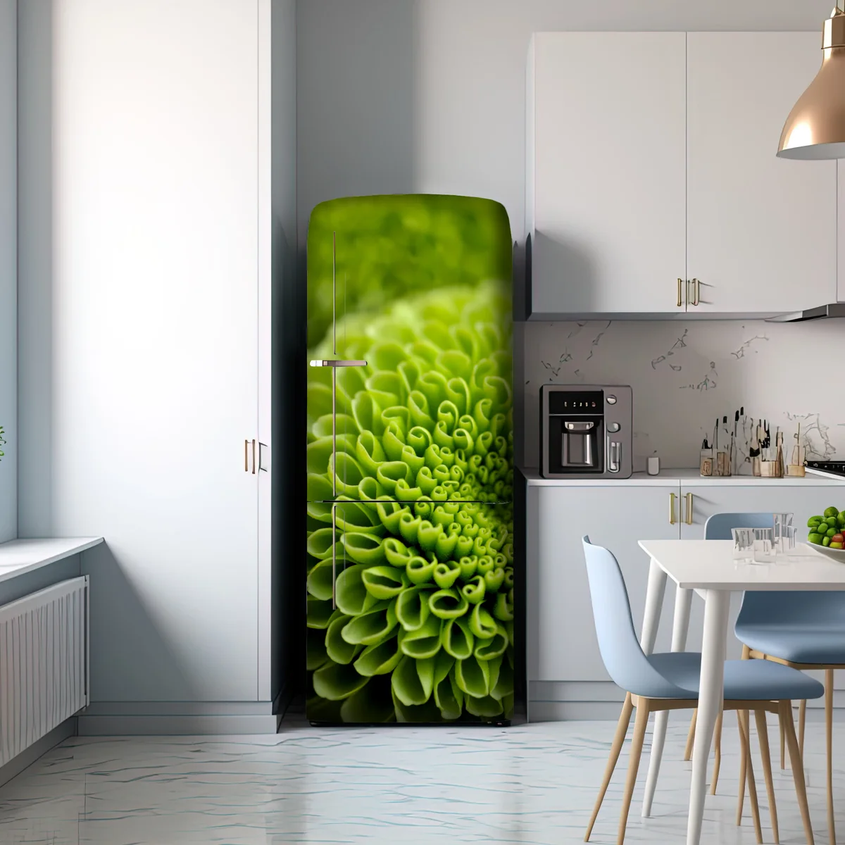 Kühlschrankaufkleber leuchtende grüne blumenspirale im makro Kühlschrankaufkleber leuchtende grüne blumenspirale im makro