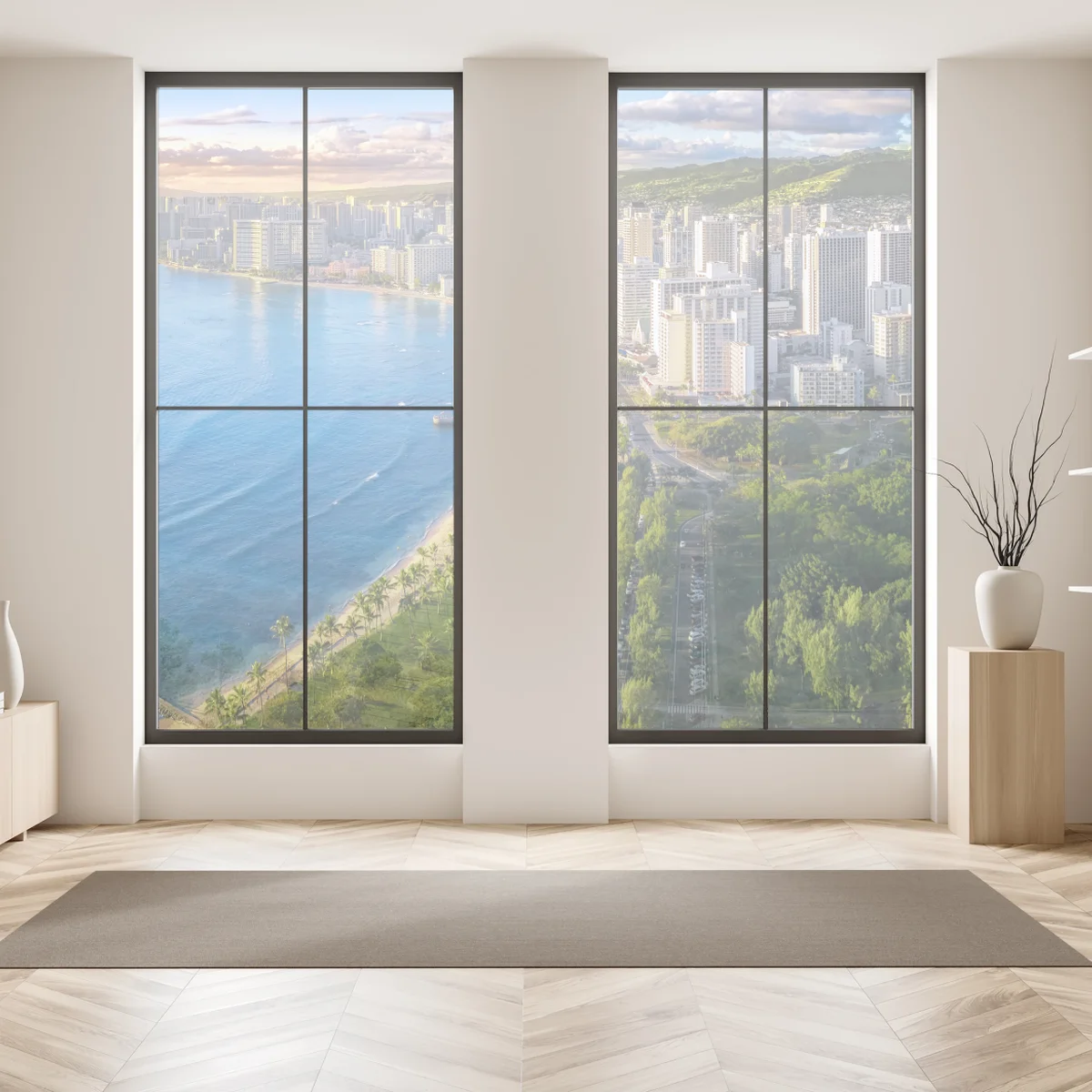 Fensteraufkleber skyline einer küstenstadt bei sonnenuntergang Fensteraufkleber skyline einer küstenstadt bei sonnenuntergang