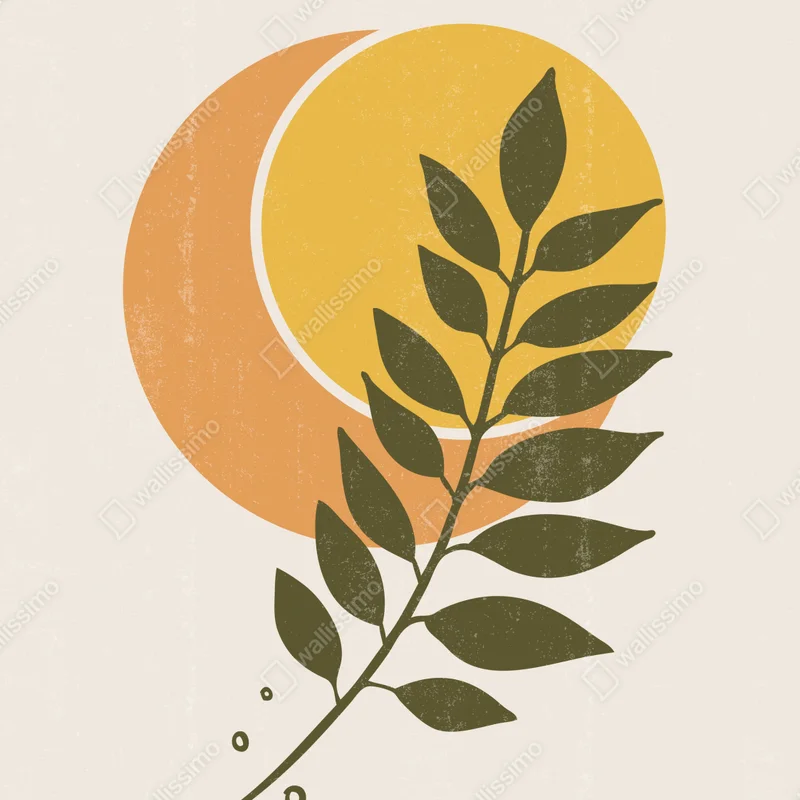 Poster boho sonne und mond mit pflanzenmotiv • Poster bei Wallnifity® Poster boho sonne und mond mit pflanzenmotiv • Poster bei Wallnifity®