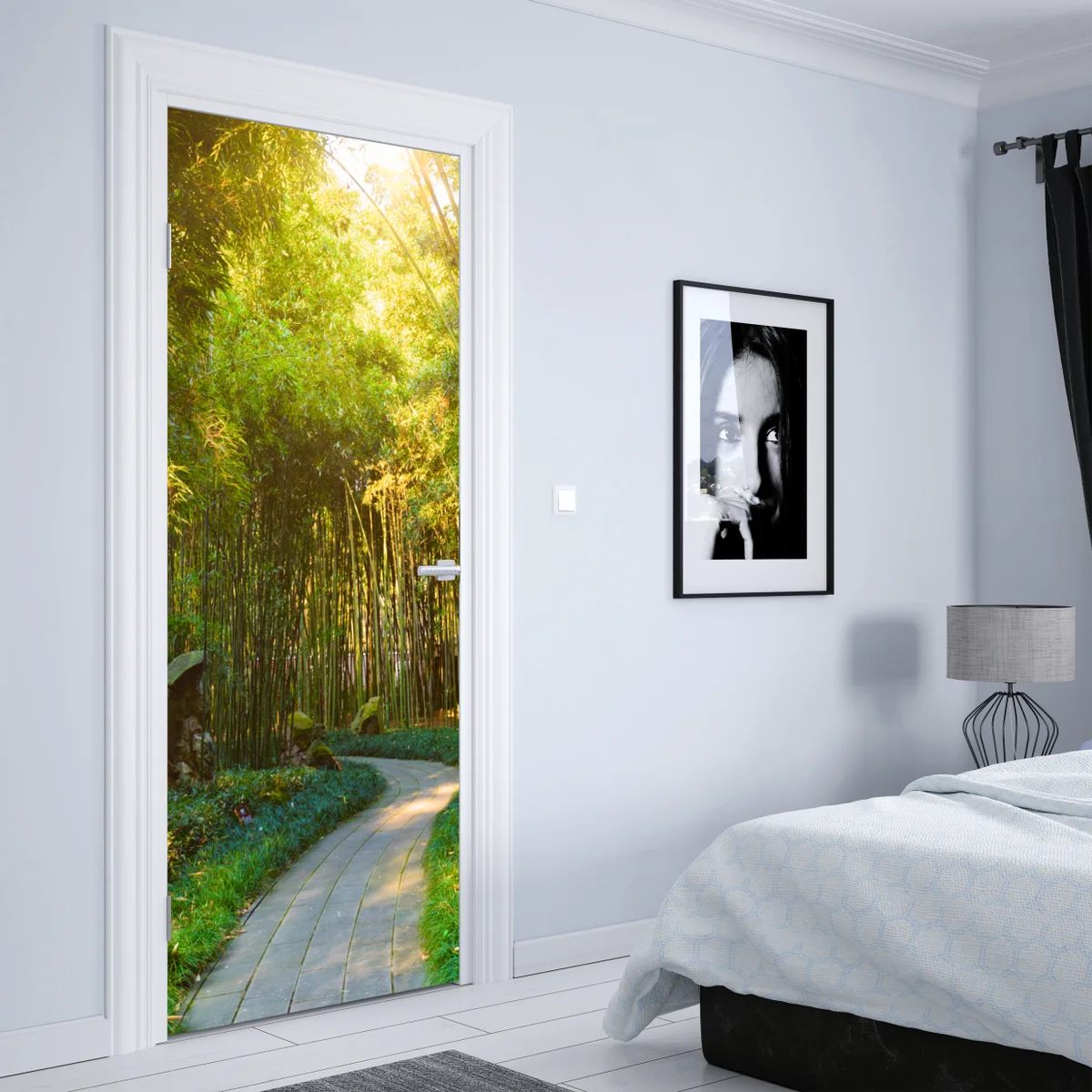 Türaufkleber ruhiger bambuswald mit pfad Türaufkleber ruhiger bambuswald mit pfad