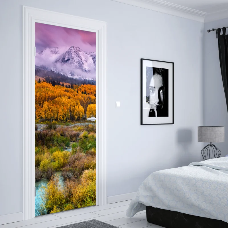 Türaufkleber rosafarbener sonnenaufgang über East Beckwith Mountain