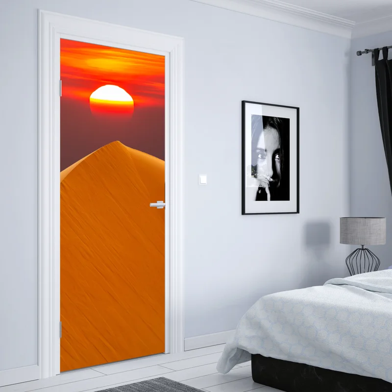 Türaufkleber goldener sonnenuntergang über sanddünen