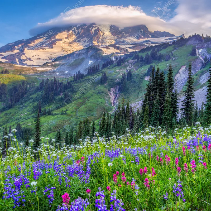 Tischaufkleber und Schreibtischaufkleber alpine blumenwiese vor schneebedeckten bergen Tischaufkleber und Schreibtischaufkleber alpine blumenwiese vor schneebedeckten bergen
