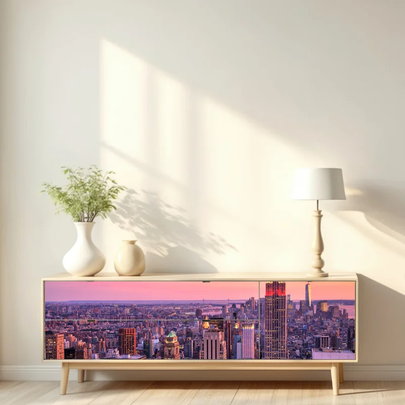 Repositionierbarer Aufkleber New York skyline bei sonnenuntergang