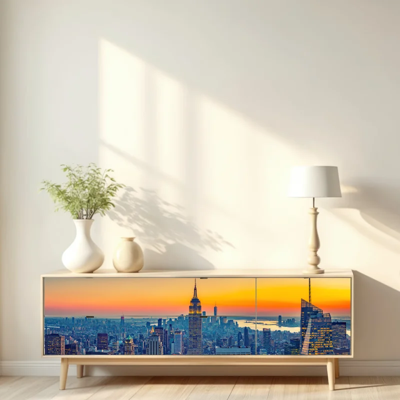 Repositionierbarer Aufkleber sonnenuntergang über New York Repositionierbarer Aufkleber sonnenuntergang über New York