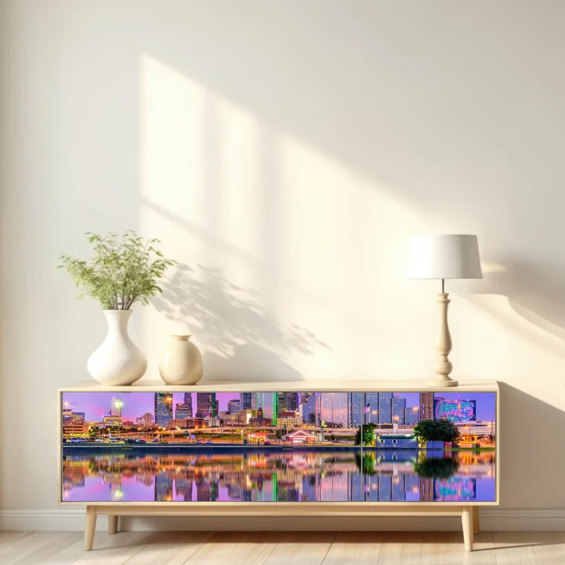 Repositionierbarer Aufkleber Dallas skyline im violetten abendlicht