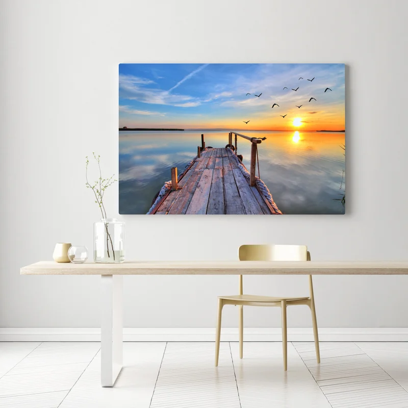 Leinwandbild sonnenuntergang am hölzernen steg Leinwandbild sonnenuntergang am hölzernen steg