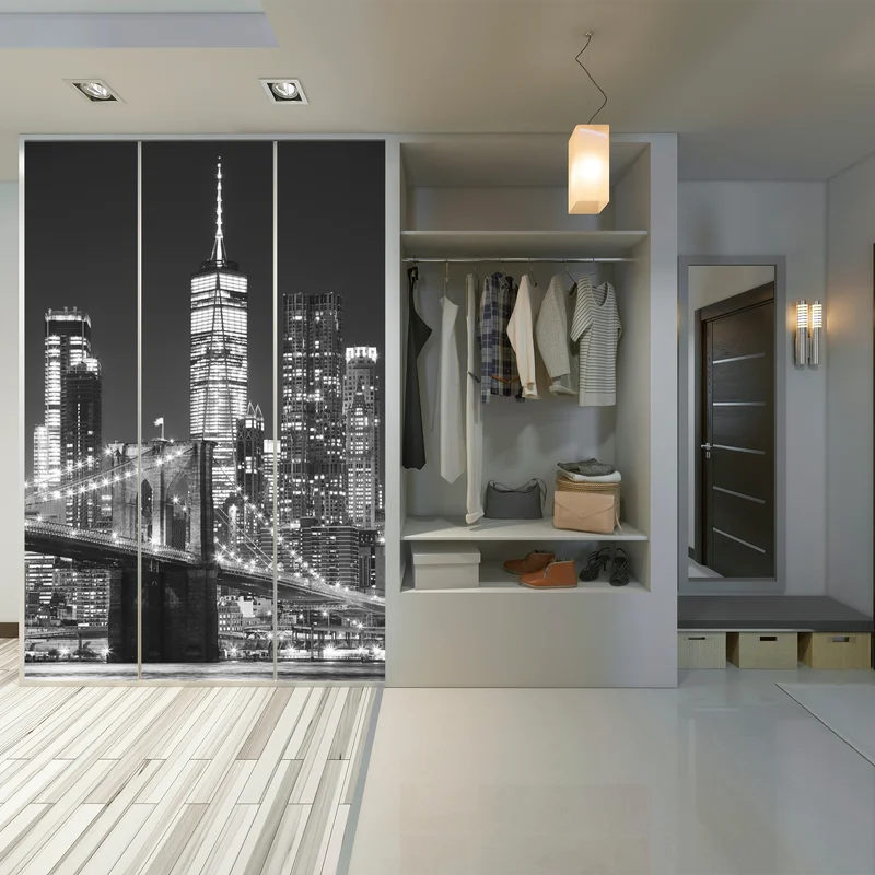 Schrankaufkleber Brooklyn Bridge und Manhattan skyline bei nacht