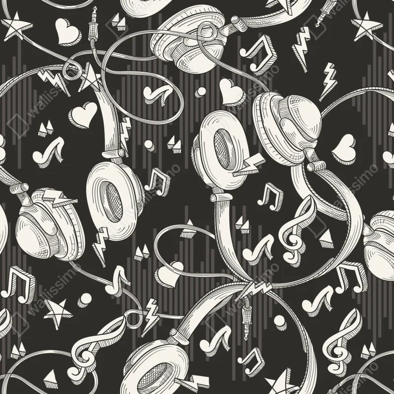 Fototapeta monochromatyczny wzór słuchawek i nut Fototapeta monochromatyczny wzór słuchawek i nut