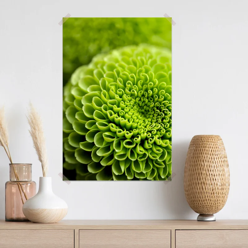 Poster leuchtende grüne blumenspirale im makro Poster leuchtende grüne blumenspirale im makro