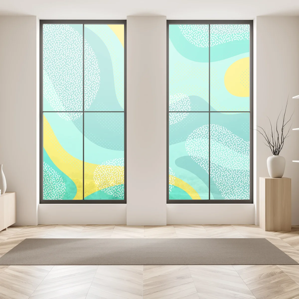 Fensteraufkleber türkis-gelbes abstraktes muster Fensteraufkleber türkis-gelbes abstraktes muster