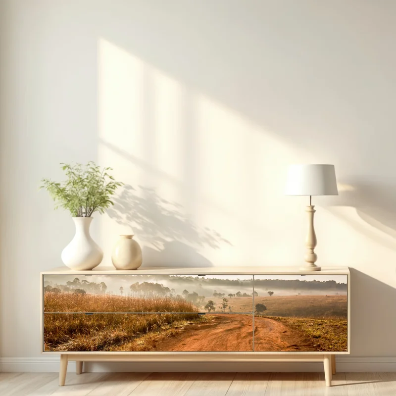 Repositionierbarer Aufkleber morgendlicher feldweg in Thung Salaeng Luang Repositionierbarer Aufkleber morgendlicher feldweg in Thung Salaeng Luang