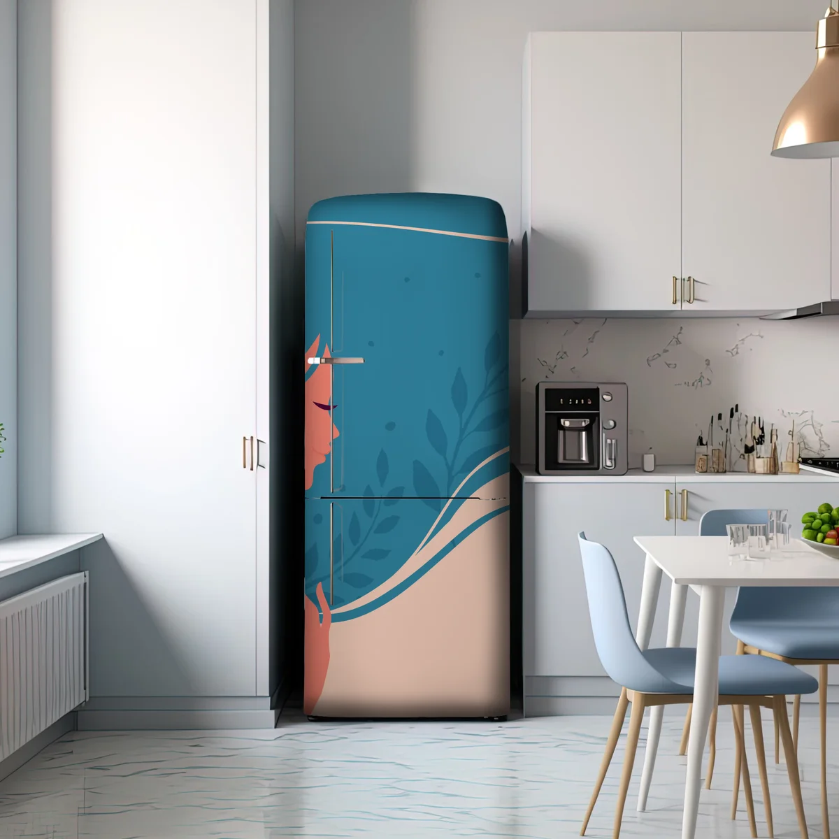 Kühlschrankaufkleber sanftes blumiges profil mit fließendem haar Kühlschrankaufkleber sanftes blumiges profil mit fließendem haar