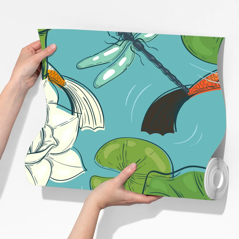 Fototapete ruhiger koi-teich mit lotuspflanzen Fototapete ruhiger koi-teich mit lotuspflanzen