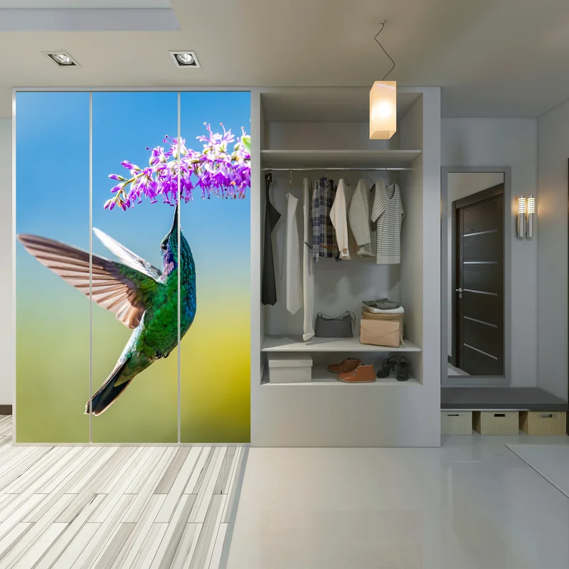 Schrankaufkleber kolibri an violetter blüte