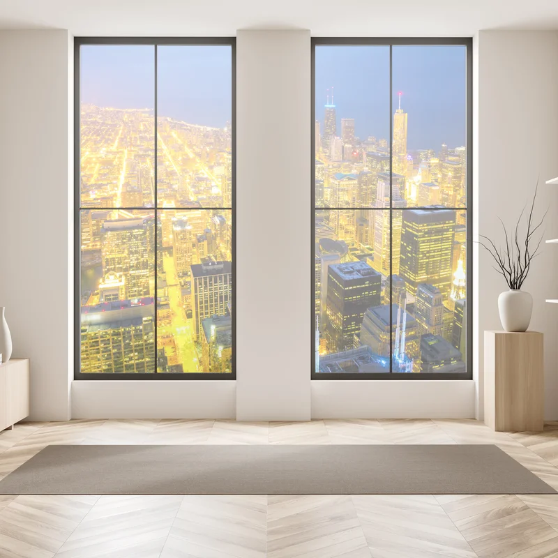 Fensteraufkleber luftaufnahme der nächtlichen skyline von Chicago