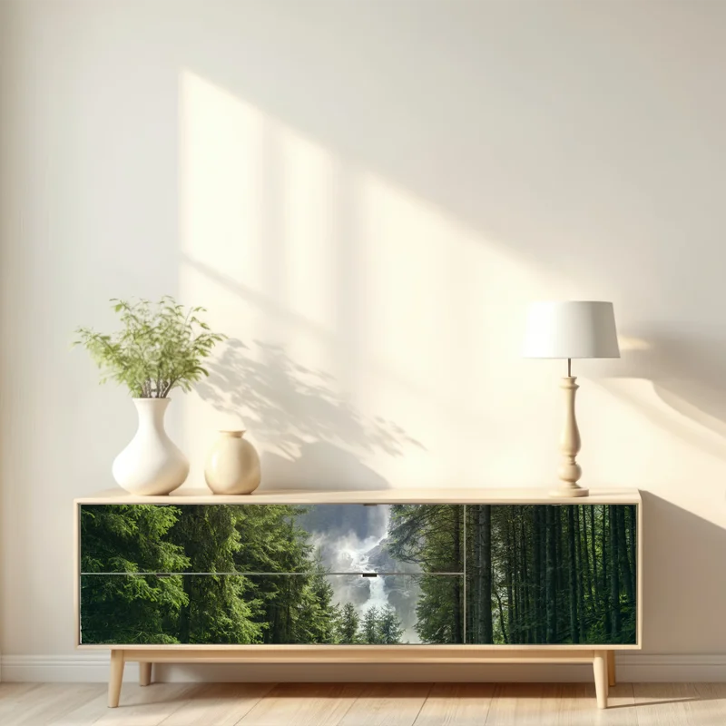 Repositionierbarer Aufkleber Krimml wasserfall im üppigen alpinen wald