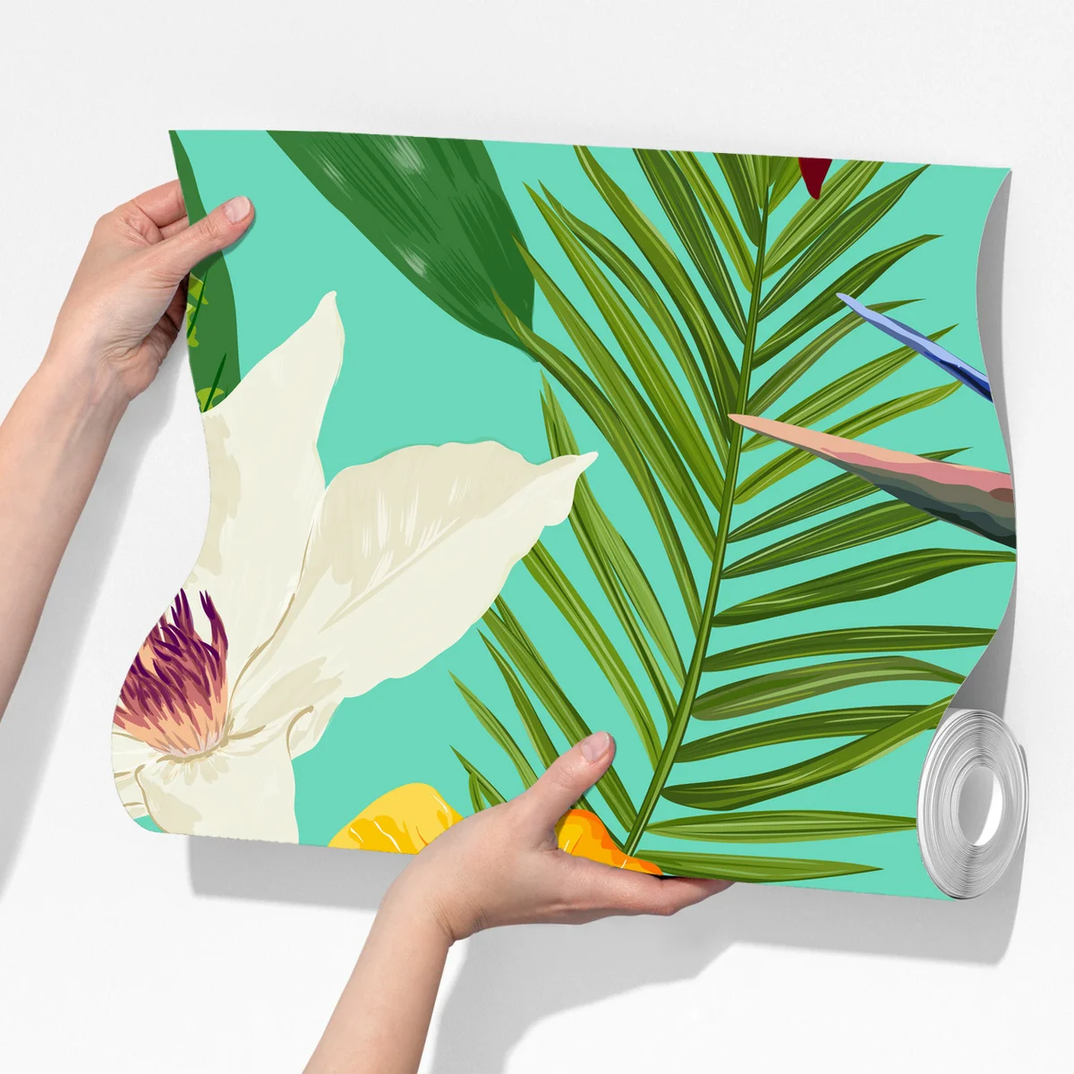 Fototapete tropisches aquarell-blumenmuster mit hibiskus, tigerlilie und paradiesvogelblume Fototapete tropisches aquarell-blumenmuster mit hibiskus, tigerlilie und paradiesvogelblume