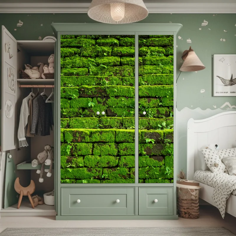 Schrankaufkleber üppige moosbedeckte ziegelwand