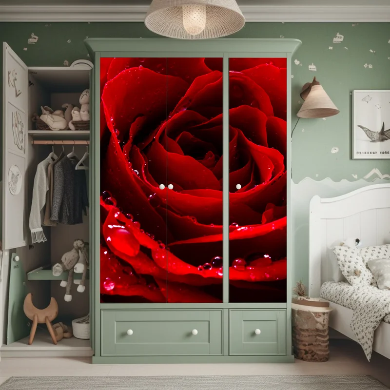 Schrankaufkleber leuchtend rote rose nahaufnahme