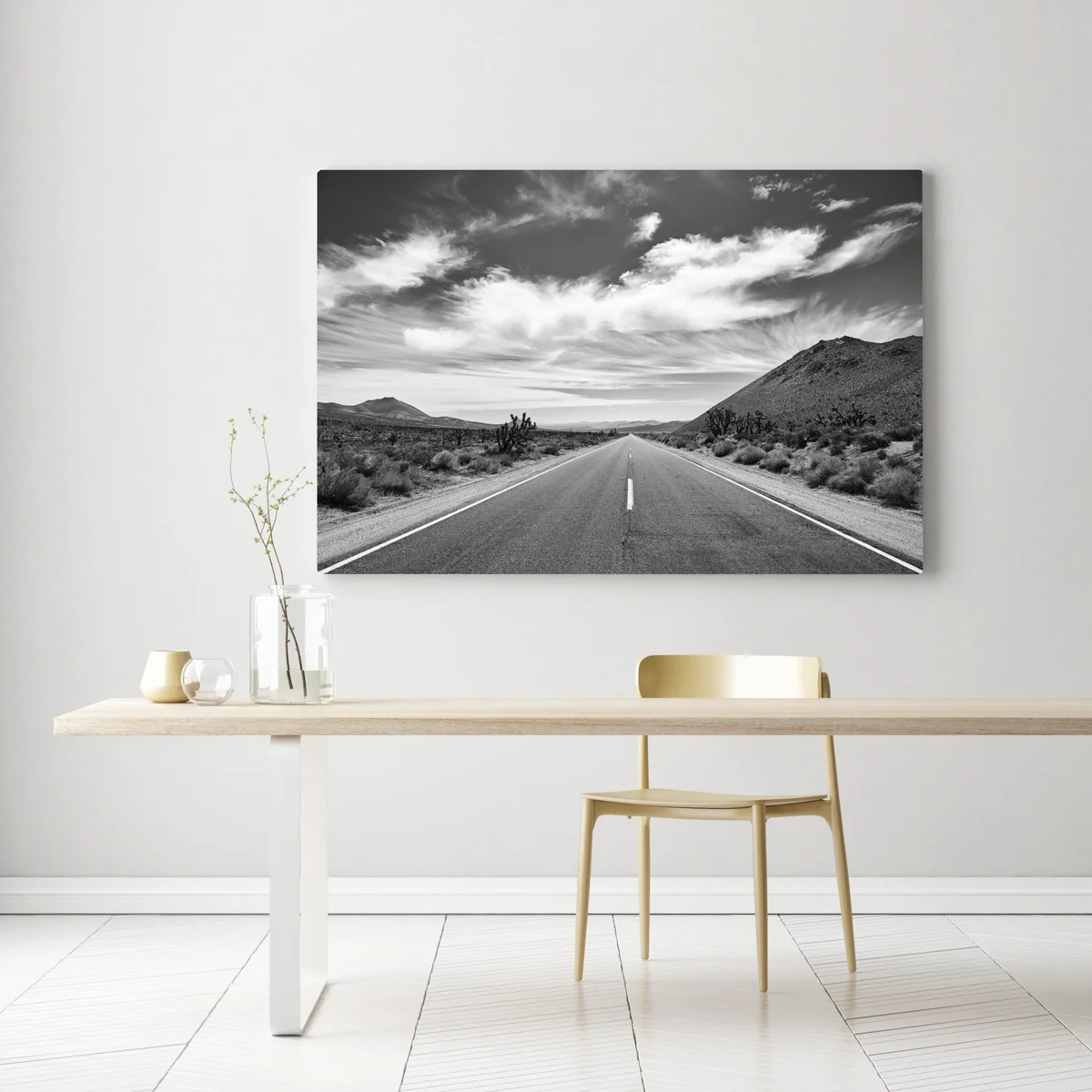 Leinwandbild Death Valley offene Straße in schwarzweiß Leinwandbild Death Valley offene Straße in schwarzweiß