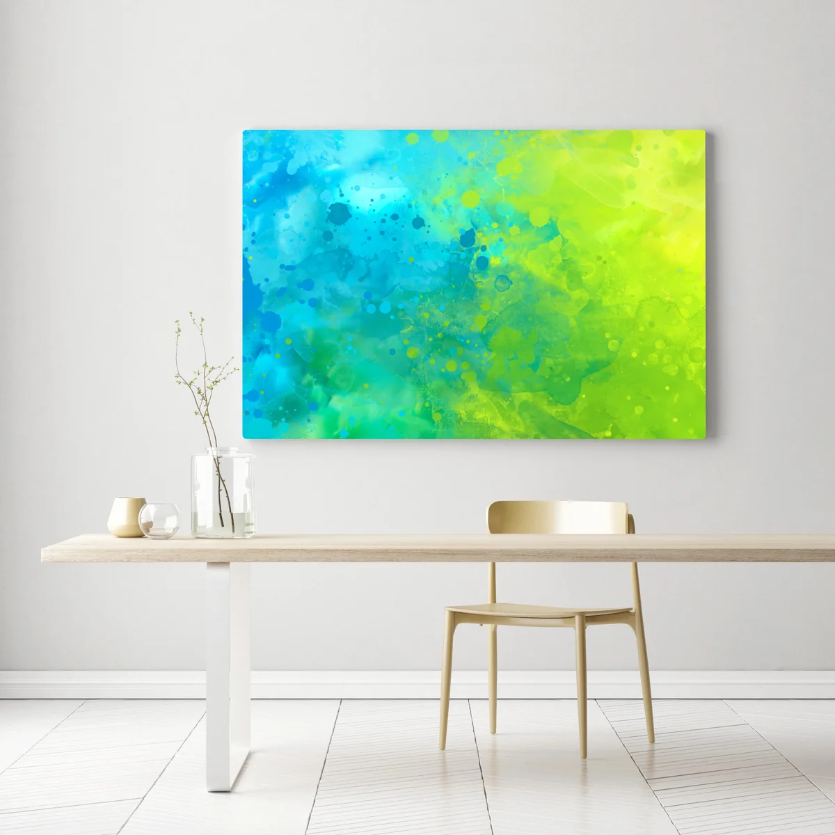 Leinwandbild lebhafte türkis und limetten aquarellspritzer Leinwandbild lebhafte türkis und limetten aquarellspritzer