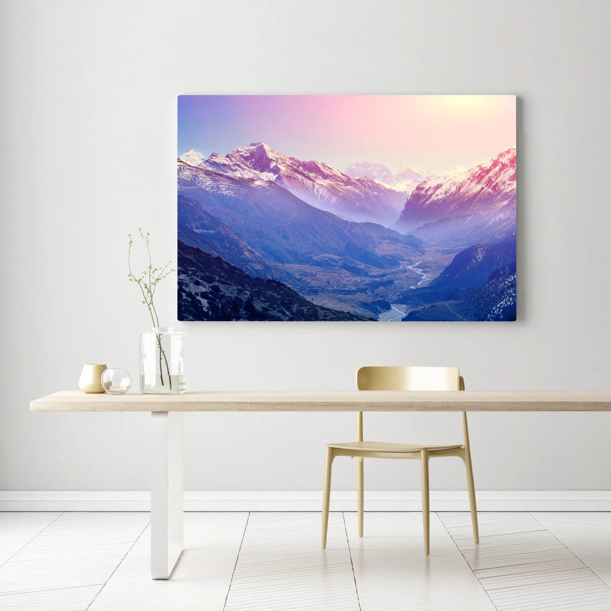 Leinwandbild pastelliges bergtal bei sonnenaufgang Leinwandbild pastelliges bergtal bei sonnenaufgang