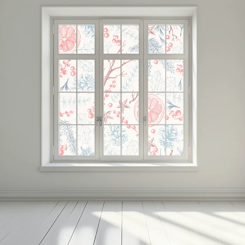 Fensteraufkleber handgezeichnetes winterliches botanisches muster