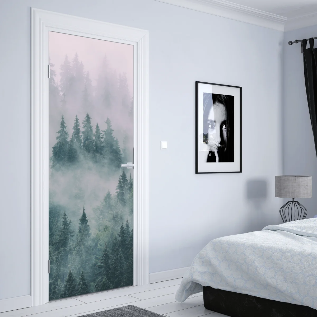 Türaufkleber nebliger immergrüner wald Türaufkleber nebliger immergrüner wald