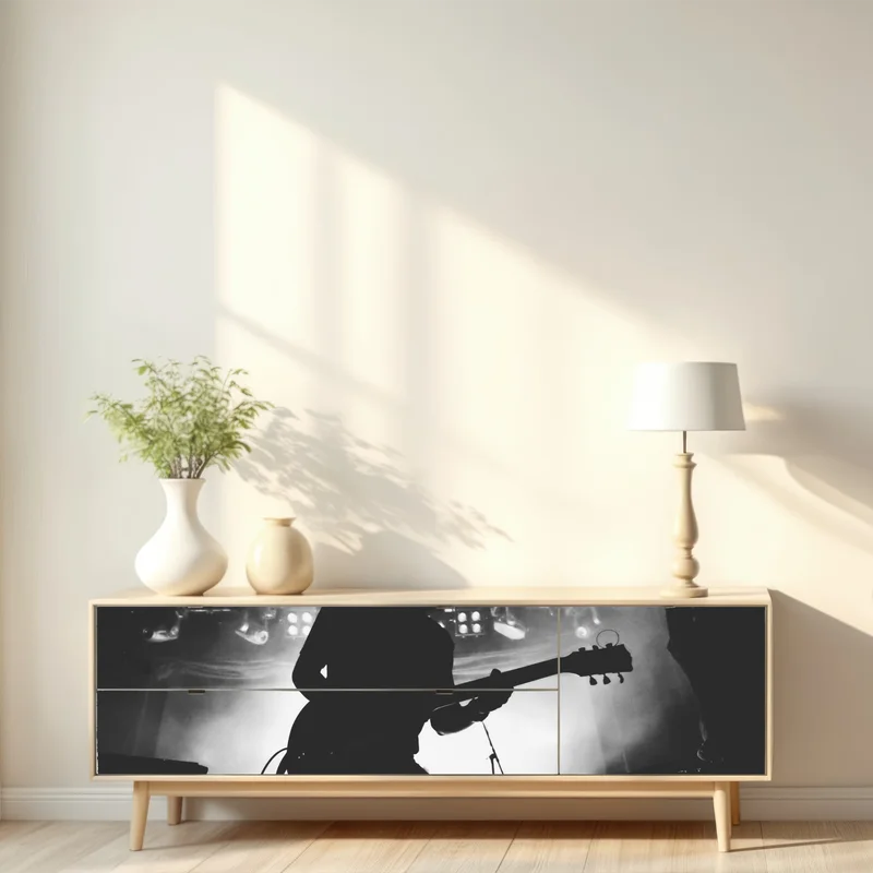 Repositionierbarer Aufkleber gitaristensilhouette bei einem live-konzert