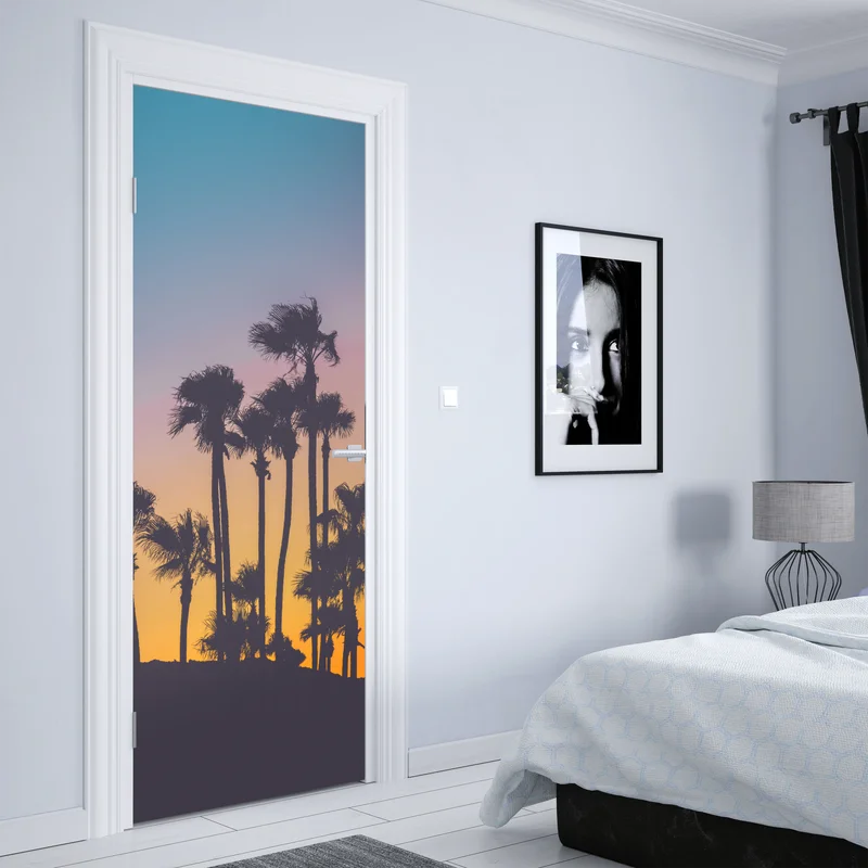 Türaufkleber retro tropische palmen bei sonnenuntergang