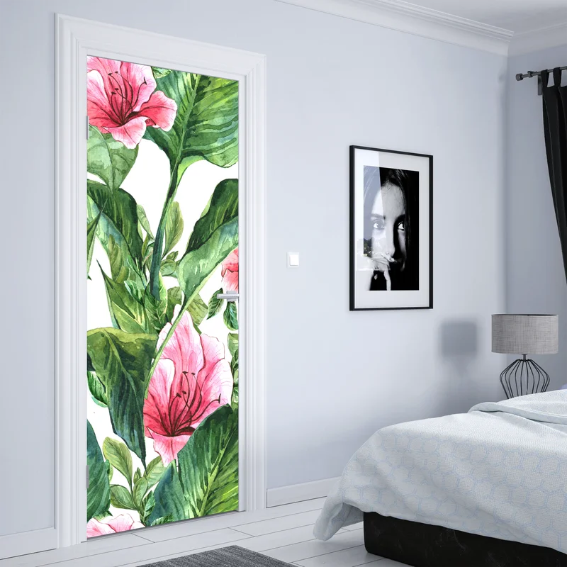 Türaufkleber rosa aquarell blumen botanikmotiv