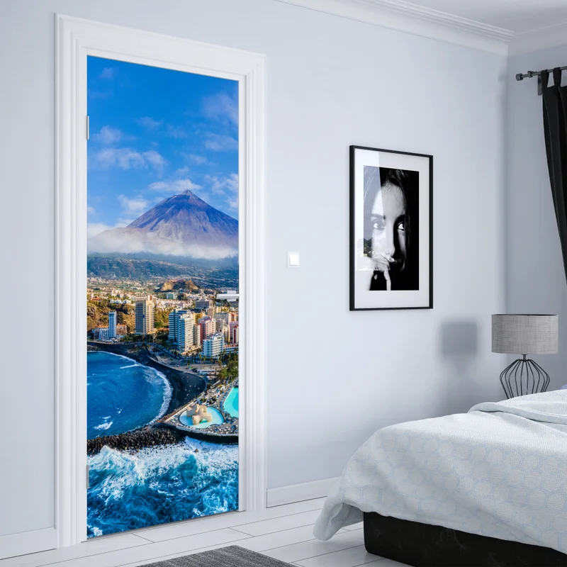 Türaufkleber luftpanorama der küste von Teneriffa mit dem Mount Teide