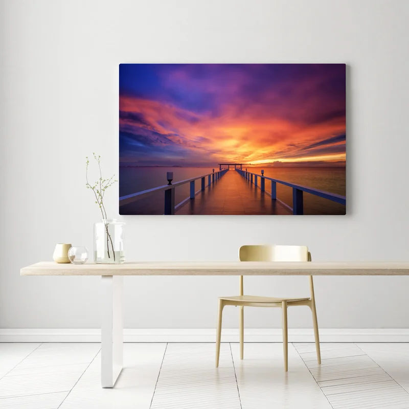 Leinwandbild sonnenuntergang am steg am strand Leinwandbild sonnenuntergang am steg am strand