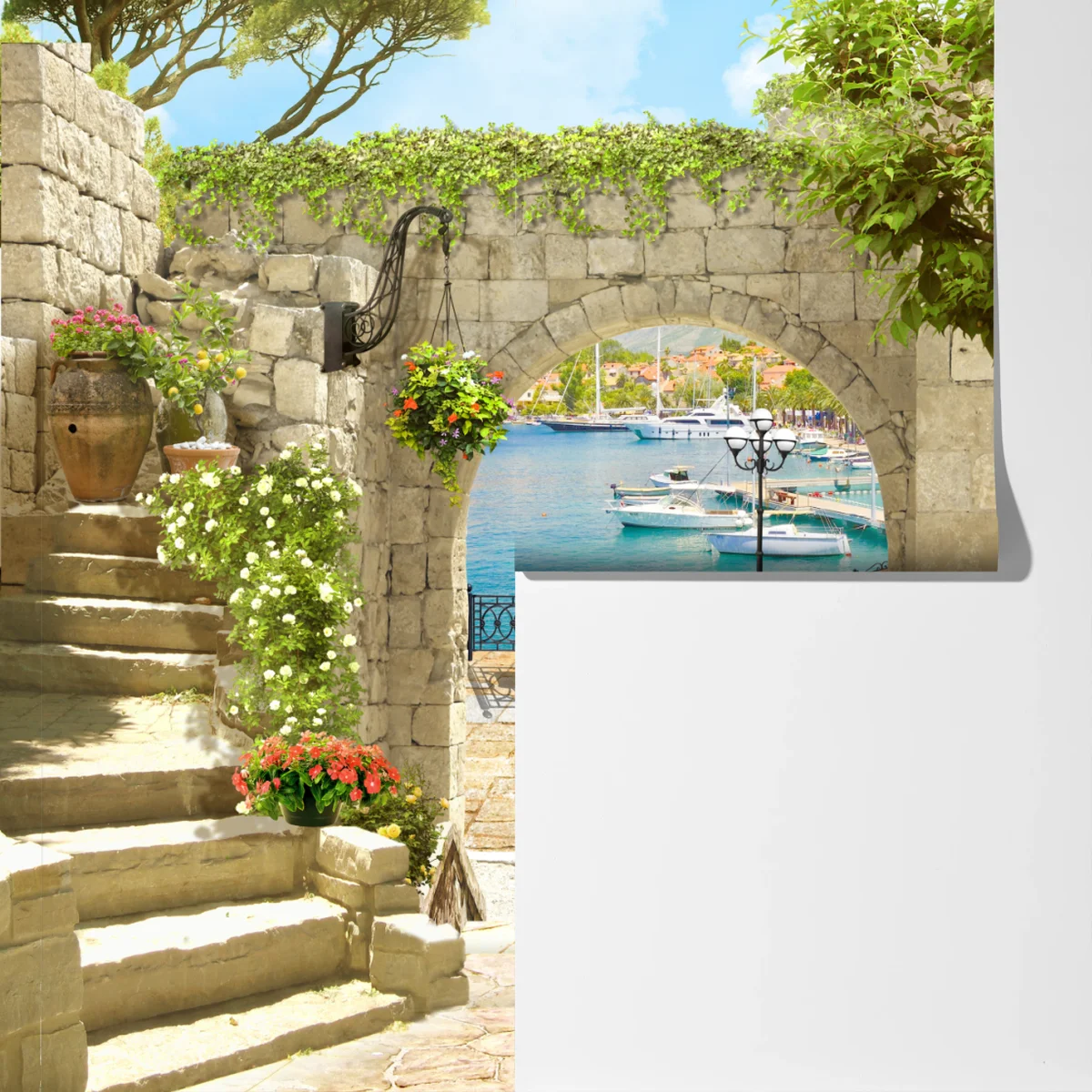 Fototapeta śródziemnomorski widok przez arkadę Fototapeta śródziemnomorski widok przez arkadę