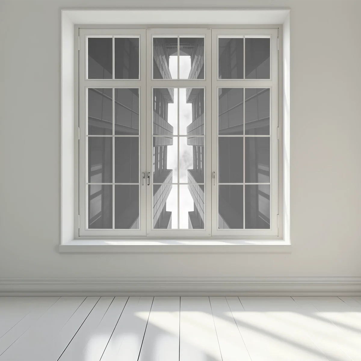 Fensteraufkleber vertikale städtische symmetrie in monochrom Fensteraufkleber vertikale städtische symmetrie in monochrom