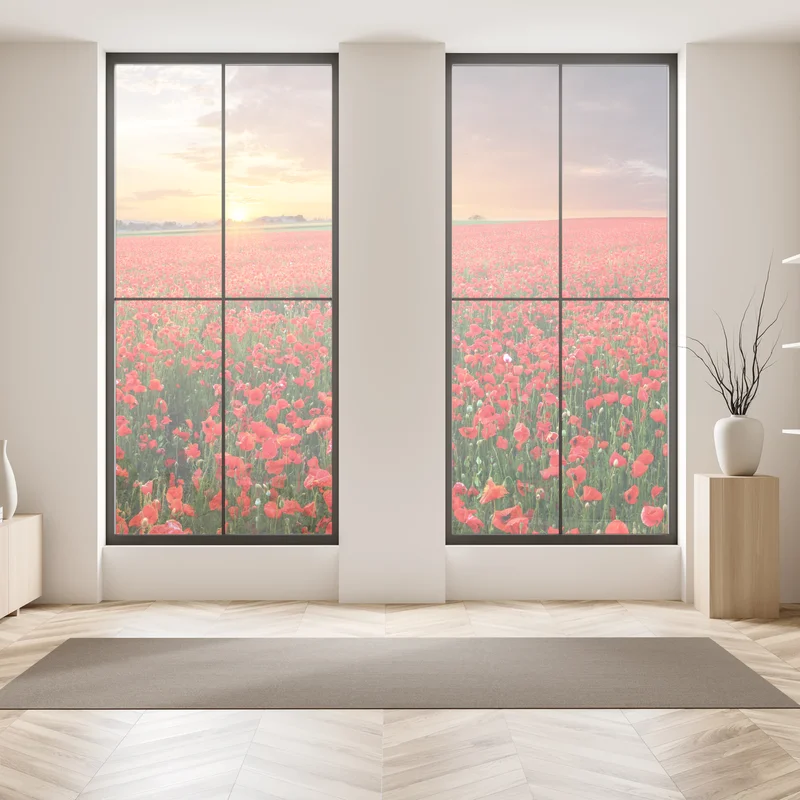 Fensteraufkleber mohnfeld im sonnenuntergang