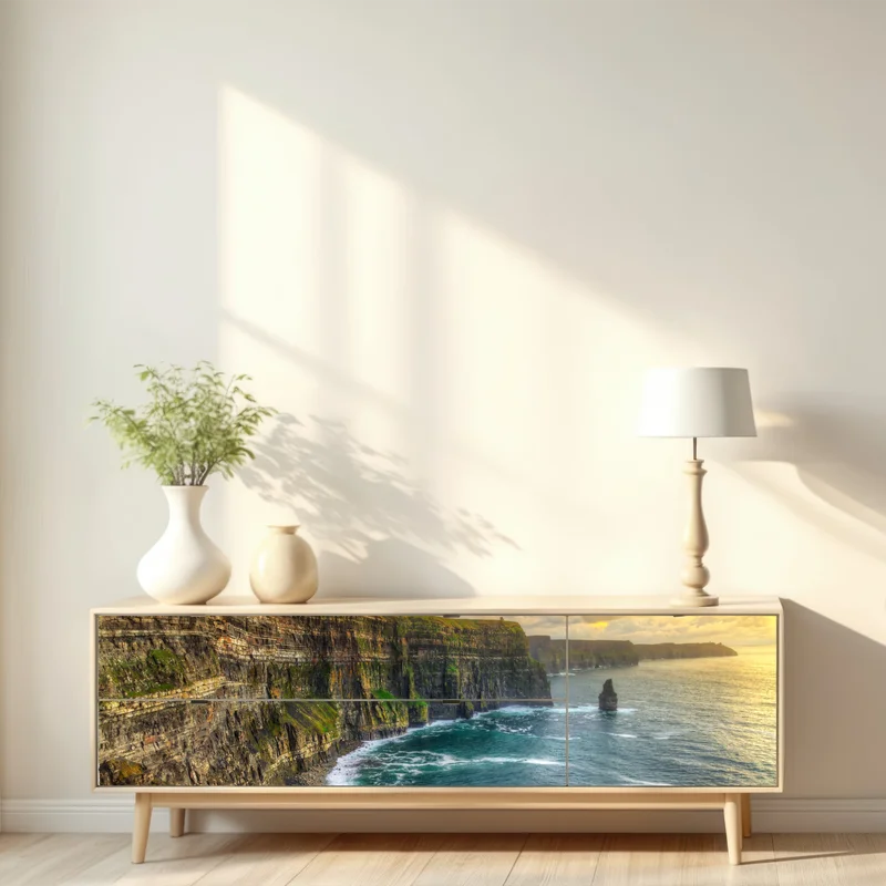 Repositionierbarer Aufkleber dramatische küstenklippen bei sonnenuntergang