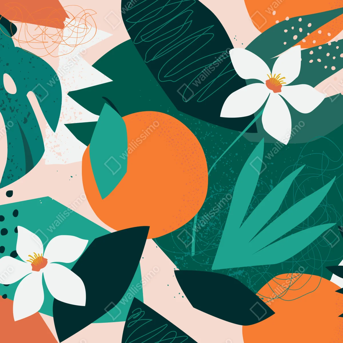 Türaufkleber tropische blätter und zitrus illustration Türaufkleber tropische blätter und zitrus illustration