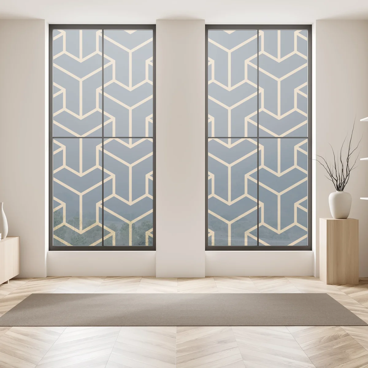 Fensteraufkleber marineblaues geometrisches würfelmuster • Fensteraufkleber bei Wallnifity® Fensteraufkleber marineblaues geometrisches würfelmuster • Fensteraufkleber bei Wallnifity®