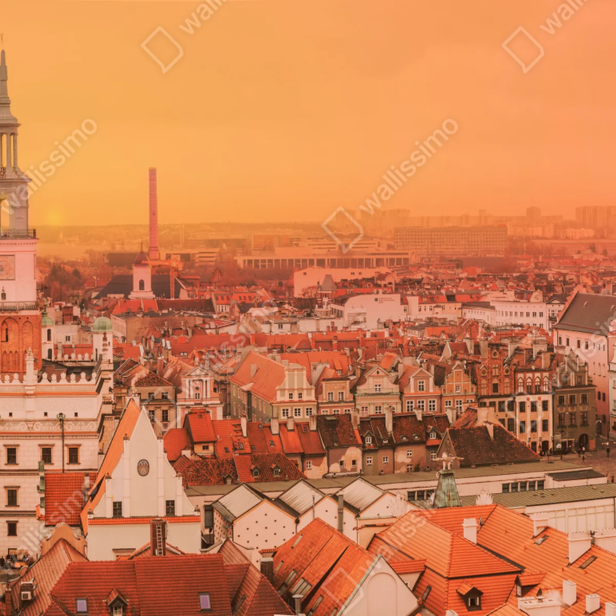 Fototapete warmer sonnenuntergang über historischen stadtdächern Fototapete warmer sonnenuntergang über historischen stadtdächern