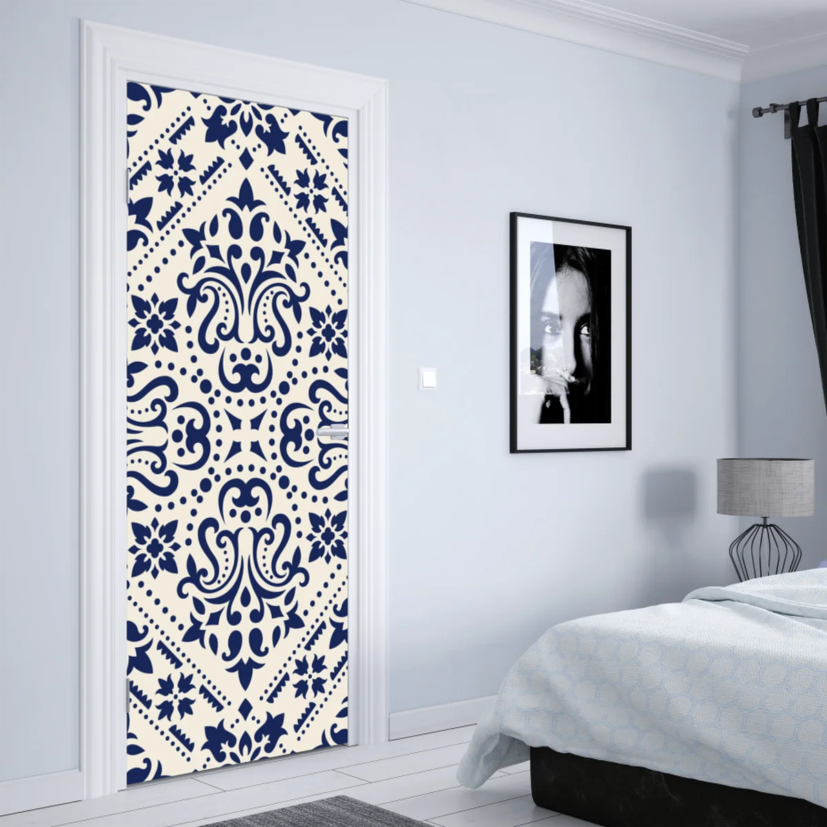Türaufkleber marineblaues damast-fliesenmuster Türaufkleber marineblaues damast-fliesenmuster