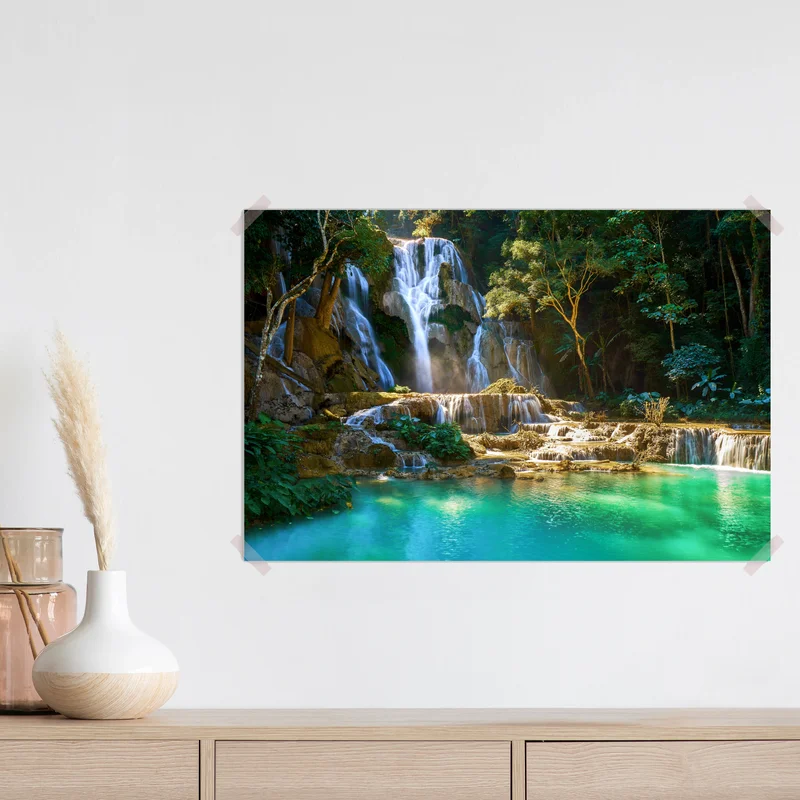 Poster türkisfarbener wasserfall im üppigen wald Poster türkisfarbener wasserfall im üppigen wald