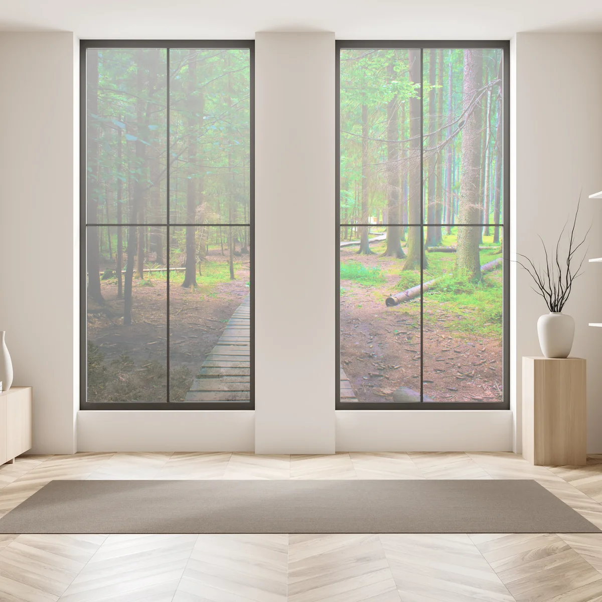 Fensteraufkleber ruhiger waldsteg im grünen Fensteraufkleber ruhiger waldsteg im grünen