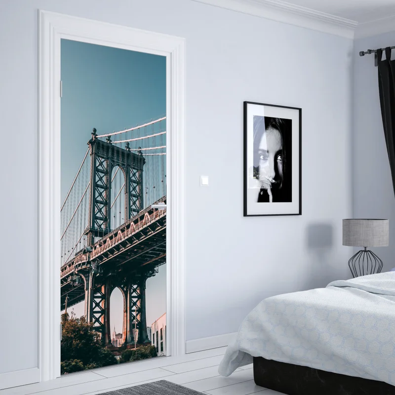 Türaufkleber Manhattan brücke in urbaner perspektive Türaufkleber Manhattan brücke in urbaner perspektive