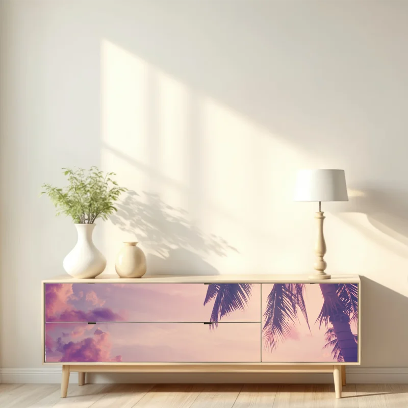 Repositionierbarer Aufkleber tropischer sonnenuntergang am strand