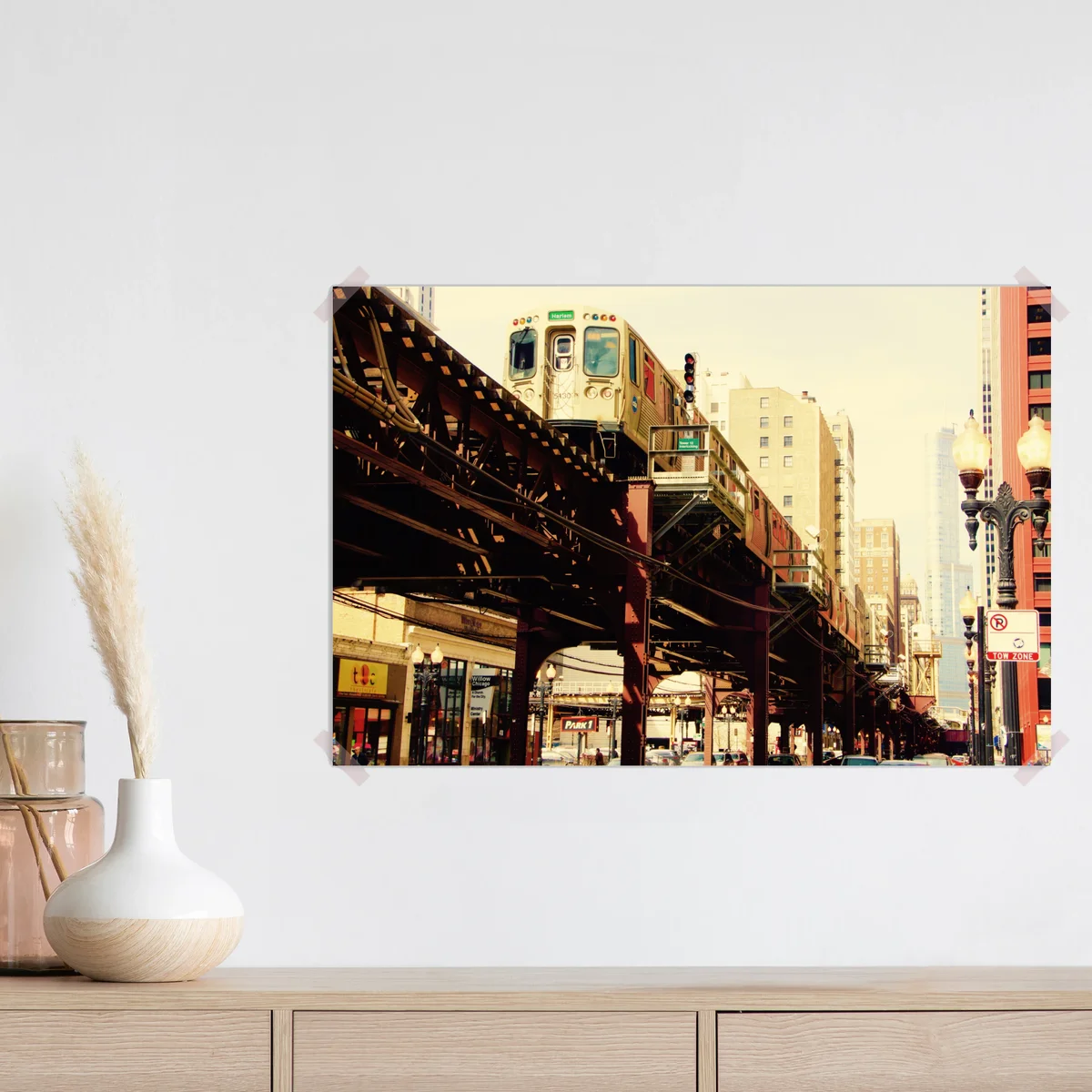 Poster retro hochbahn über der stadtstraße Poster retro hochbahn über der stadtstraße