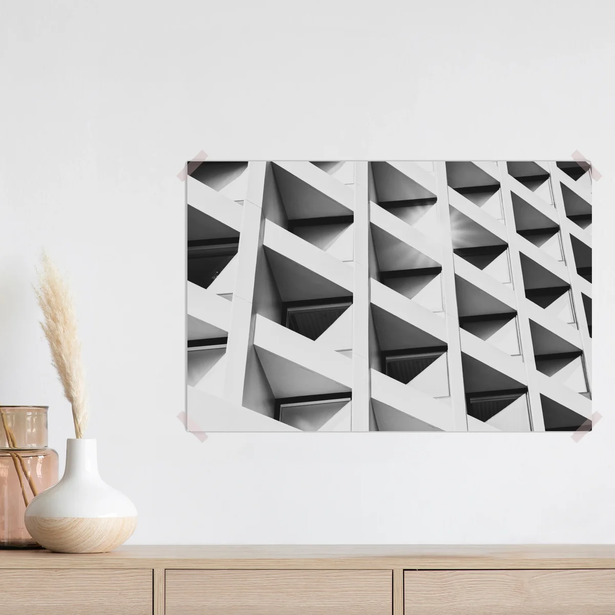 Poster moderne geometrische fassade in monochrom • Poster bei Wallnifity® Poster moderne geometrische fassade in monochrom • Poster bei Wallnifity®