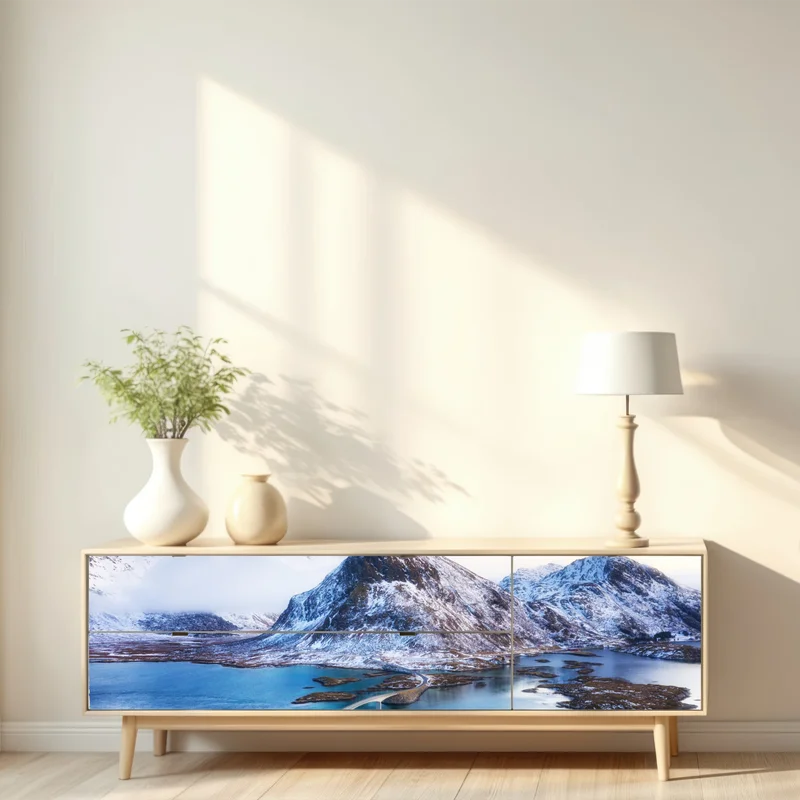 Repositionierbarer Aufkleber Lofoten brücke und berg aus der luft